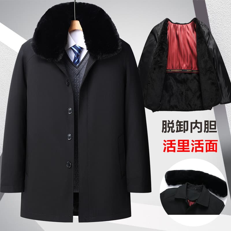 Dad Winter Outerwear Middle-Aged and Elderly Men's Cotton Coat Middle-Aged Men Fleece-Lined Thickened Down Cotton Jacket Grandpa Winter Cotton Padded Coat