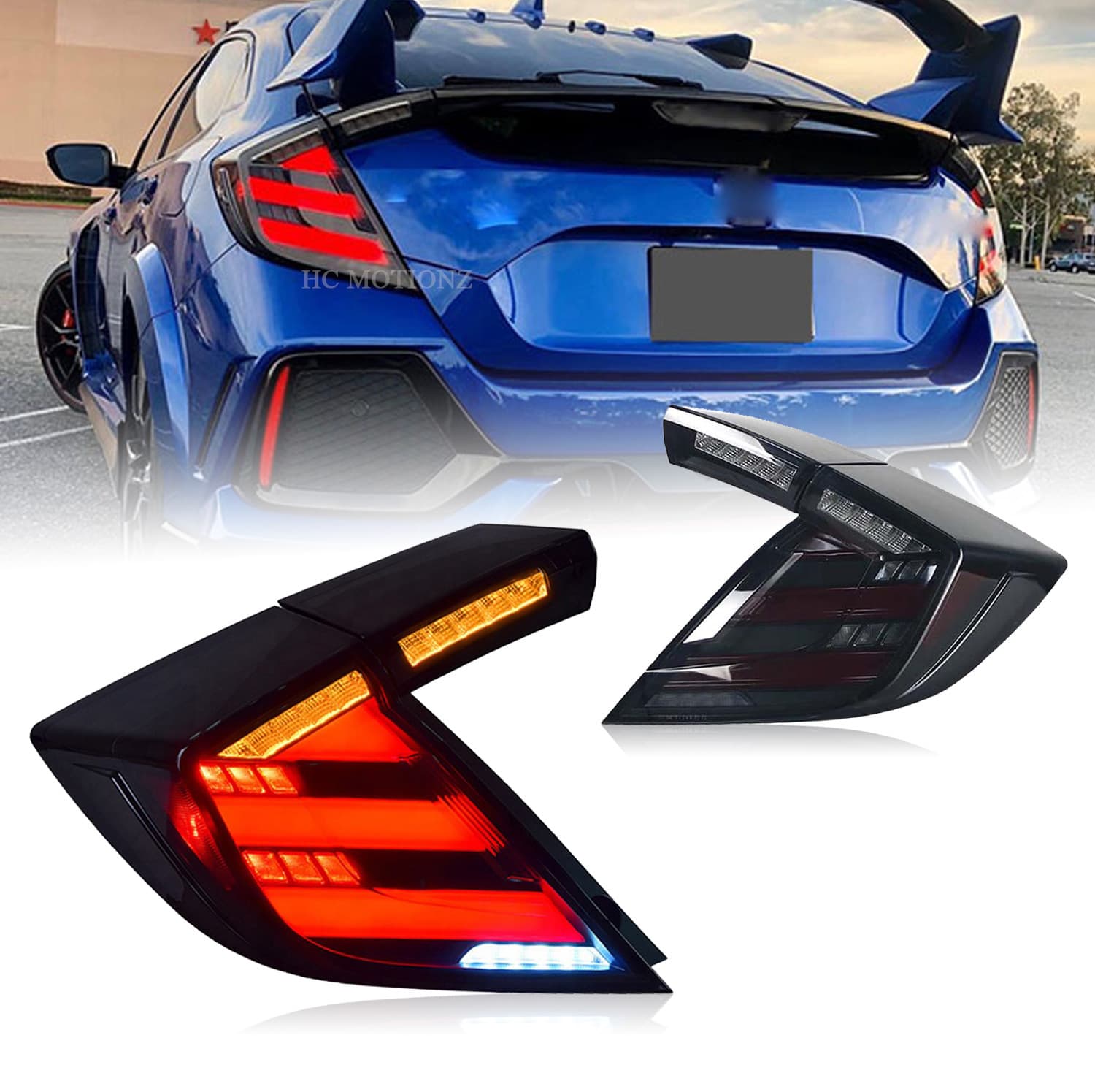 HCMOTIONZ RGB Flowing Turn Signal Tail Light Assembly for Hatchback Honda Civic 16-21