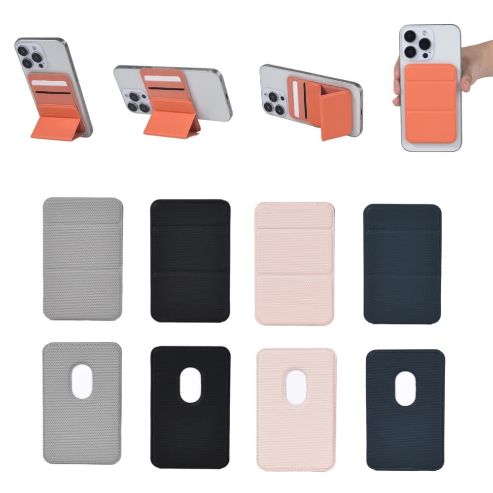 Suitable for Apple mobile phone magnetic card holder card holder, flip up and down three-fold bracket card holder magnetic card insert phone holder