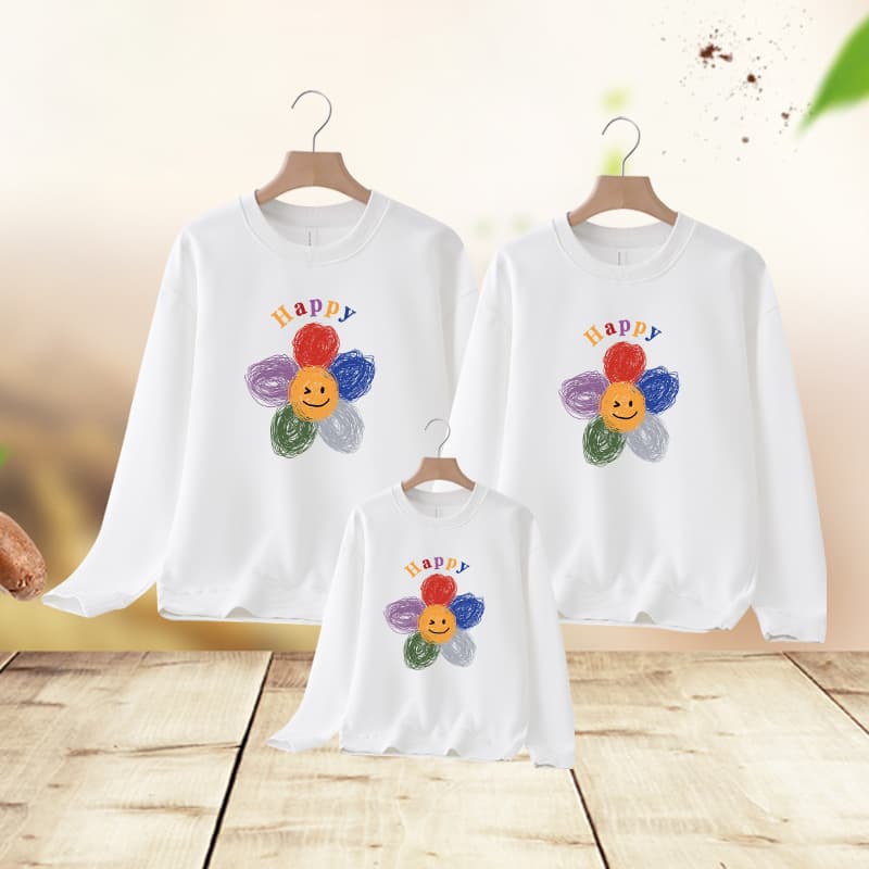 Smiley Face Family Matching Outfit Top 2026 Autumn Hoodie Family Happy Print Student Class Uniform