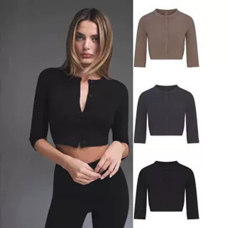 New SKIMS SMOOTH LAYERS CROPPED CARDIGAN Comfortable Short Button-Front Cardigan