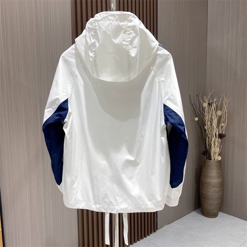Autumn Color Block Striped Windbreaker Men's Versatile Hooded Top Outerwear Fashion Handsome Loose Casual Jacket Men