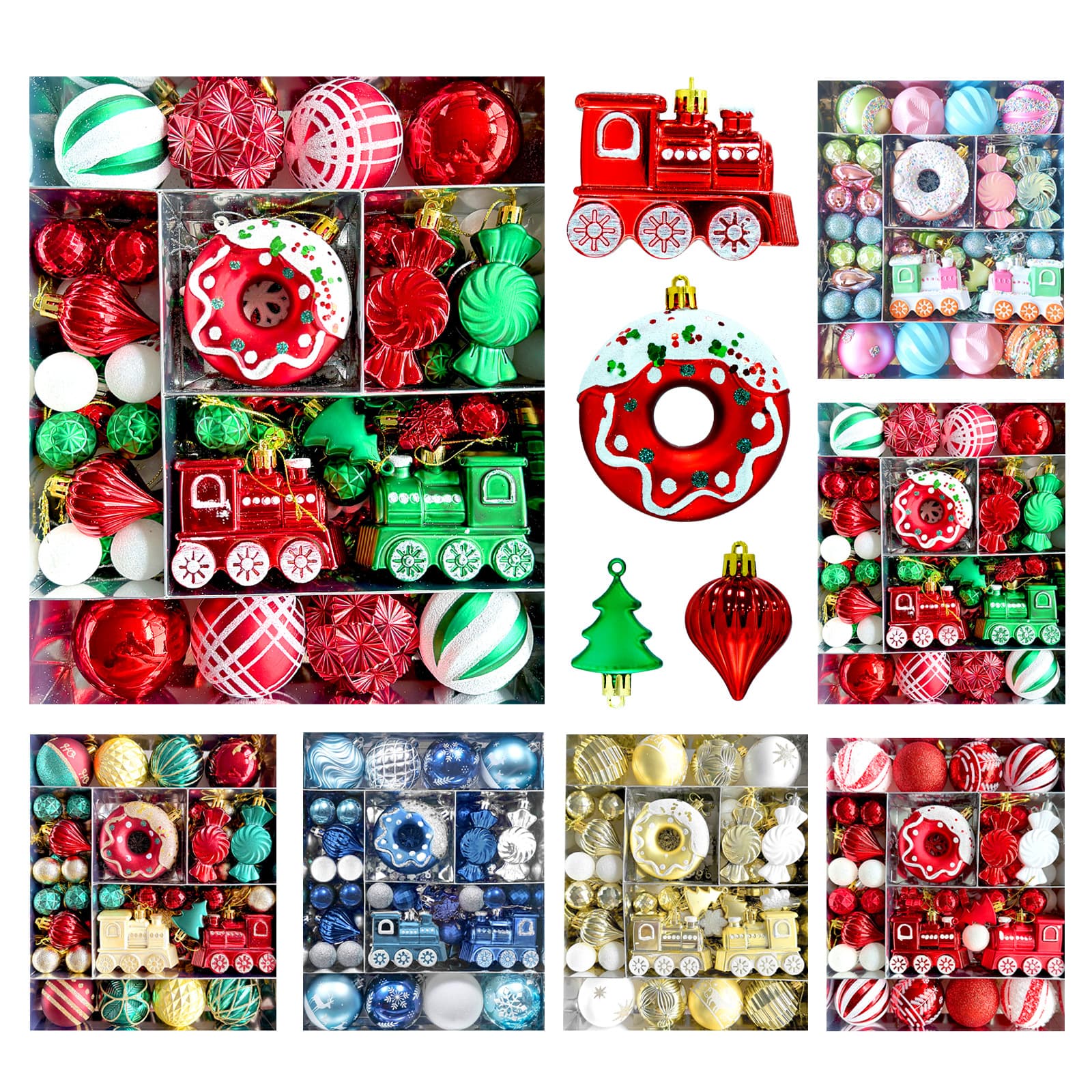 Christmas tree decoration supplies 82 electroplated plastic balls train snowflake candy painted Christmas ball set pendant