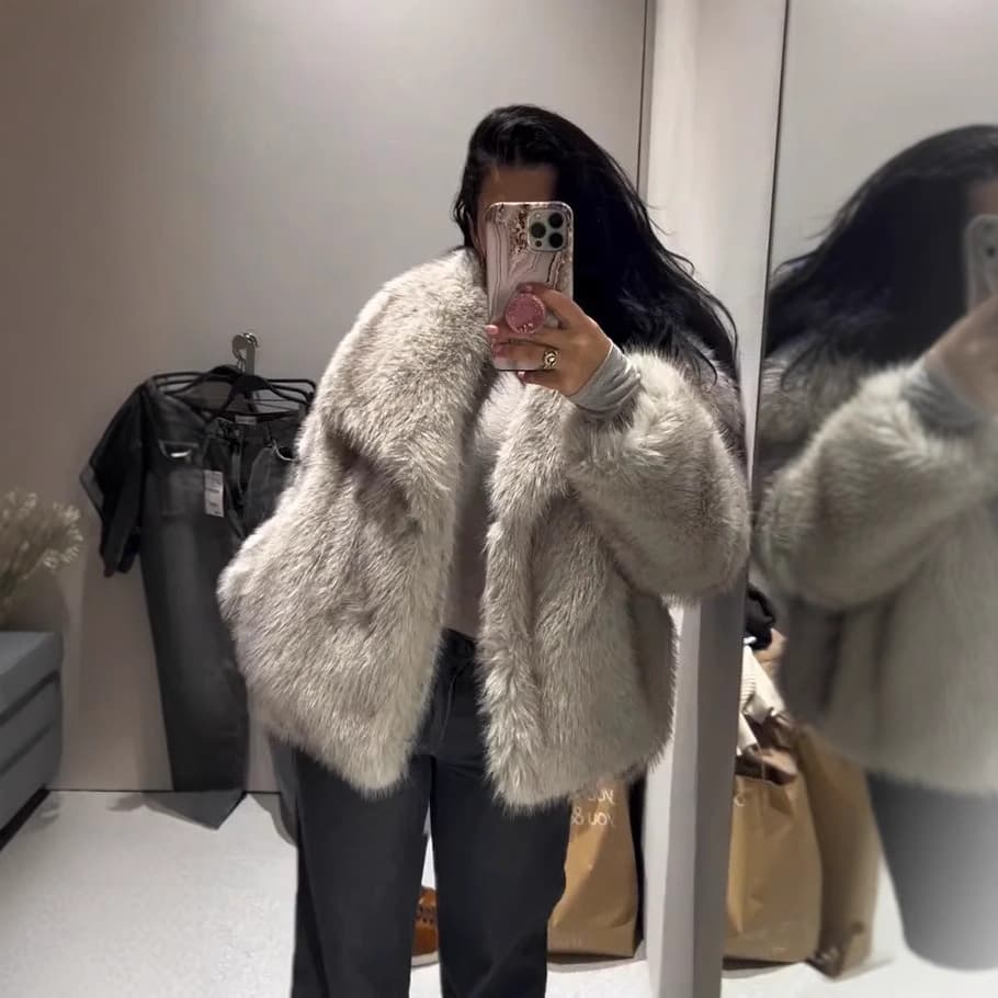 Cross-Border European and American Ins Style Casual Fox Fur Short Coat 2025 Autumn and Winter Faux Fur Women's Fur Jacket