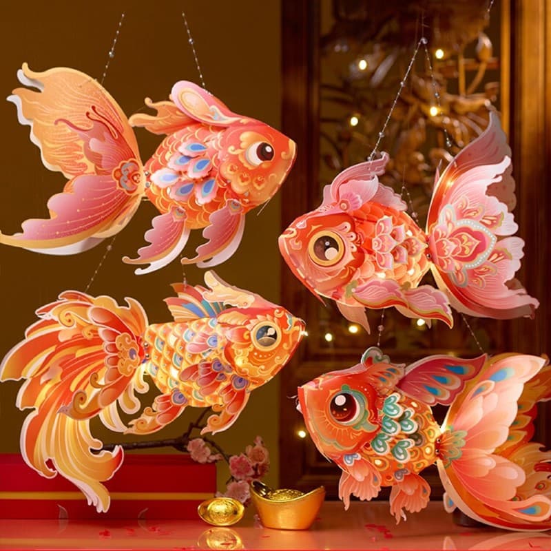 Dragon Boat Festival and Mid-Autumn Festival Exquisite Fish Lanterns DIY Lantern Making Kit Spring Festival Candles Children's Photo Props Handheld