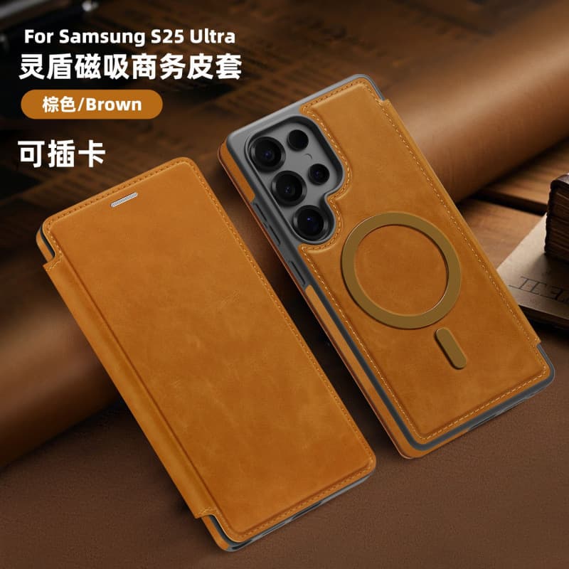 Compatible with Samsung S25 Ultra Magnetic Phone Case Business Leather Cover S24FE Card Slot Flip Anti-Drop Protective Case S23