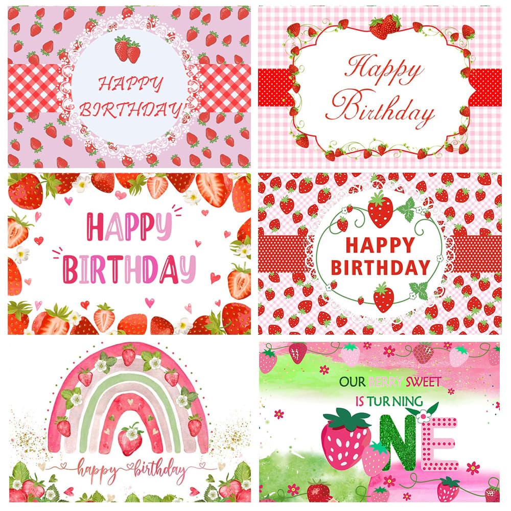 Strawberry birthday background cloth children's birthday party decoration 5x3 photography background cloth photo props