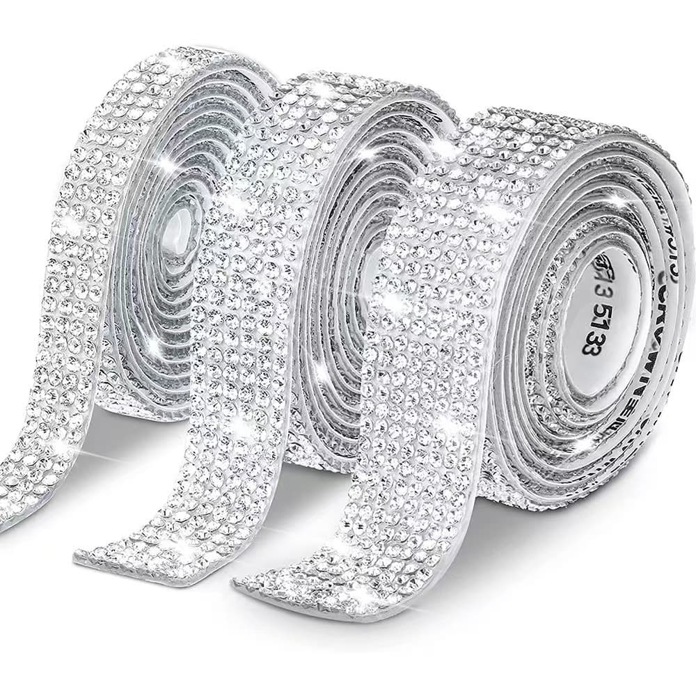 Rhinestone Strip Self-Adhesive Sticker for Phone Car Hotfix DIY Decorative Diamond Tape with Back Adhesive, Multi-Row Options