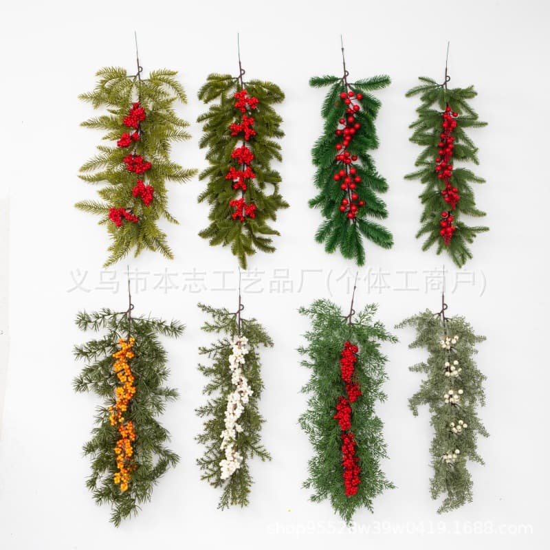 Cross-border Christmas Source Factory Flocked Pine Cones Red Berries Christmas Pine Needles Vines Mall Window Display Scene Arrangement Berries