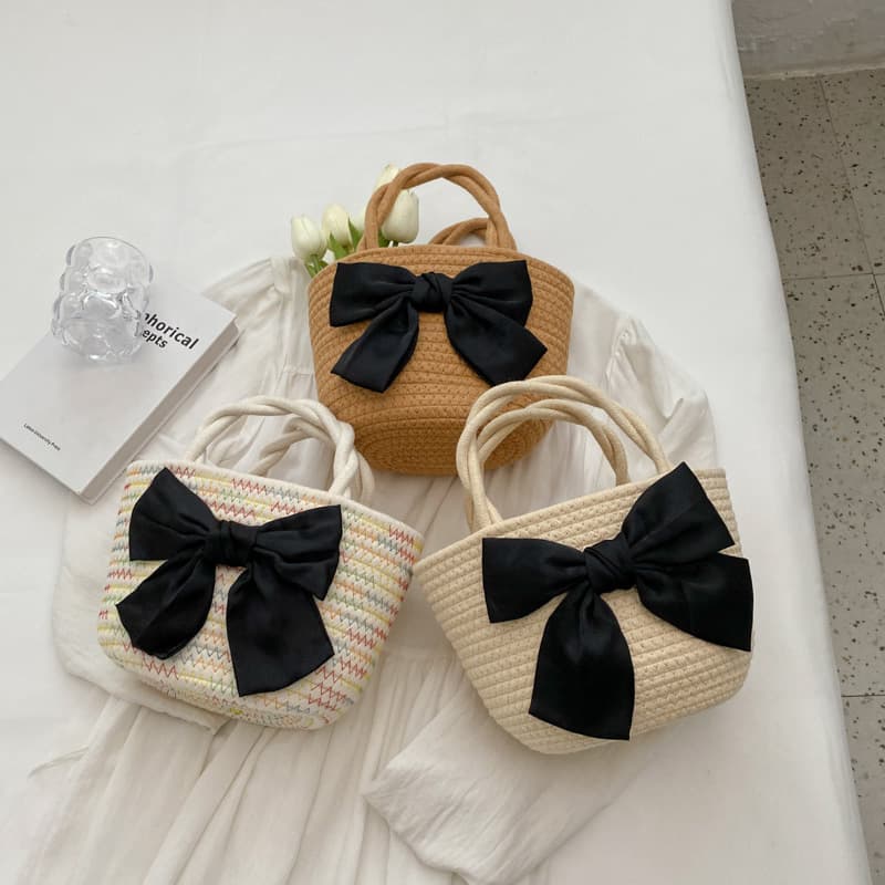 Women's Bag Summer New Cute Bow Color-Block Woven Women's Handbag Women's Shoulder Crossbody Bag Wholesale