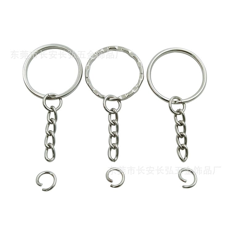 Ready stock toy key ring with chain 25 aperture flat circle wreath with chain key chain button key chain wholesale