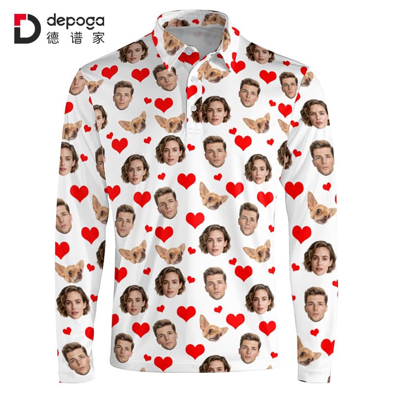 Cross-border Heat Sublimation Polo Shirt Men's 3D Couple Print Long Sleeve Top Amazon Distribution Factory