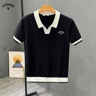 European/American Summer New Casual Stylish Men's Knitwear Fashion Contrast Color Lapel Slim Fit Short Sleeve T-Shirt