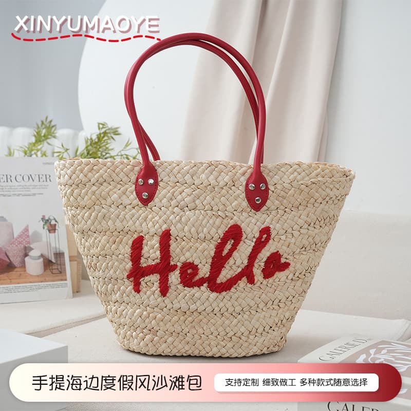 New Cross-Border Straw Woven Bag Korean-Style Corn Leaf Weave Handbag Beach Vacation Bag Bohemian Casual