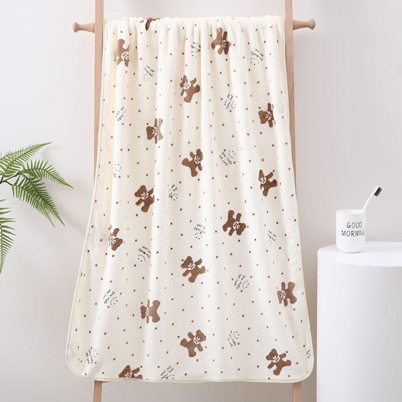 Cartoon Towel Bath Towel Cute Bear Coral Fleece Thickened Super Absorbent Not Easy to Shed Bathing for Home Use Unisex