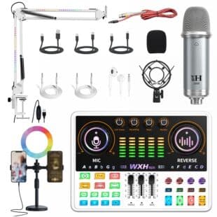 Cross-border Hot Selling English 48V Live Sound Card Full Set Equipment, White DJ20 Mobile Sound Card for Tiktok Live Streaming