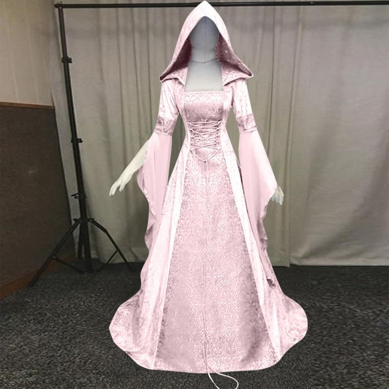 Cross-border Women's Cosplay Medieval Vintage Wedding Dress with Hood and Corset for Halloween