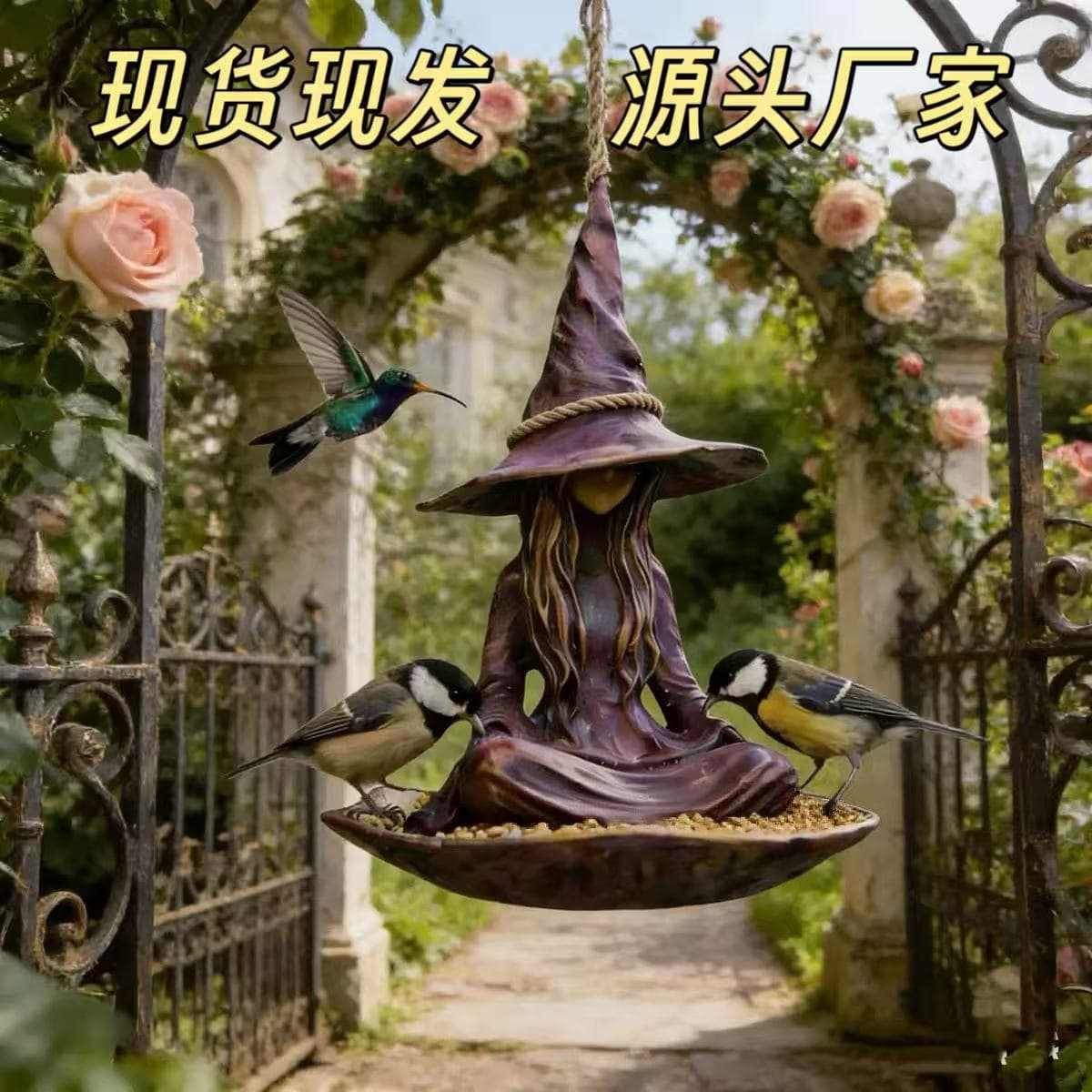Cross-border new product Meditating Witch Garden Bird Feeder hanging witch bird feeder