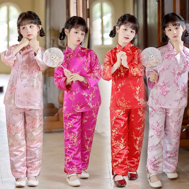 2025 New Summer and Autumn Children's Tang Suit Retro Set, Chinese Style, Girls' Tops and Pants, Wholesale and Dropshipping Available