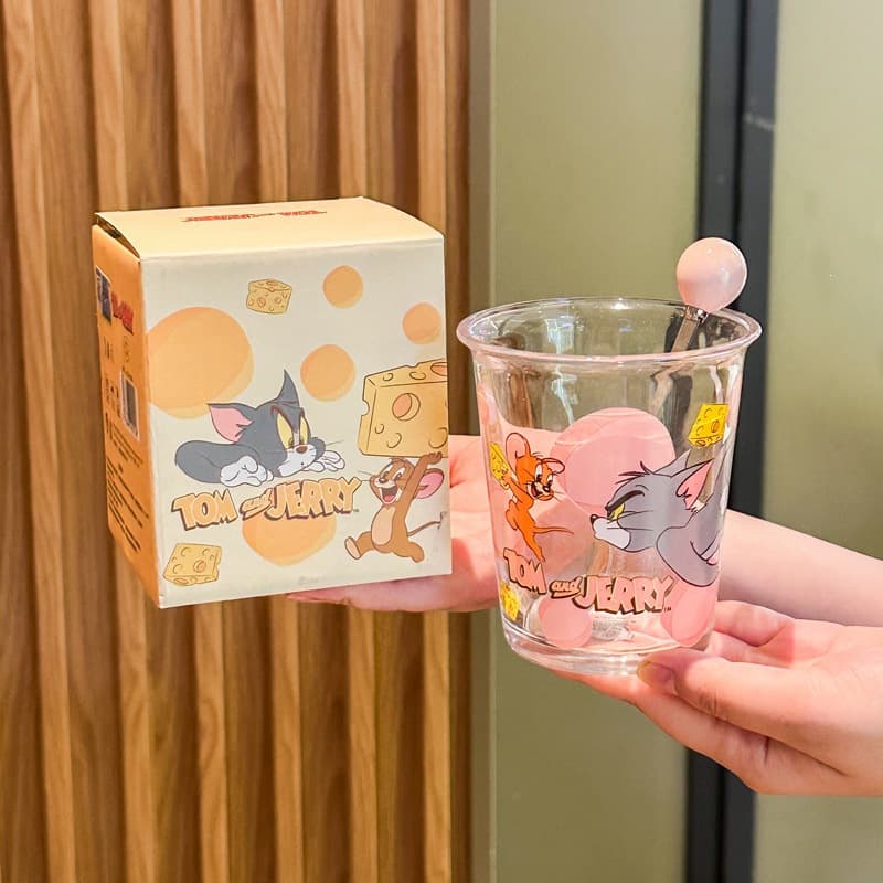 Back-to-school gift, cute cat and mouse children's glass water cup, birthday gift for girls, practical souvenir for best friend