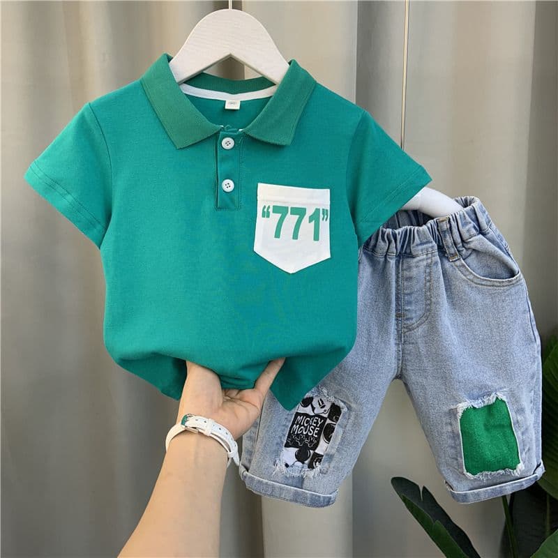 Boys Summer Polo Shirt Set 2024 New Stylish Baby Summer Outfit Kids Korean Style Cool Short Sleeve Clothes Trendy