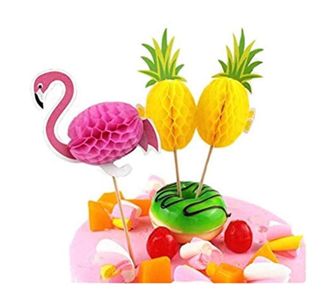 3D Flamingo Pineapple Cake Topper Decoration Fruit Picks Honeycomb 3D Flamingo Pineapple Picks