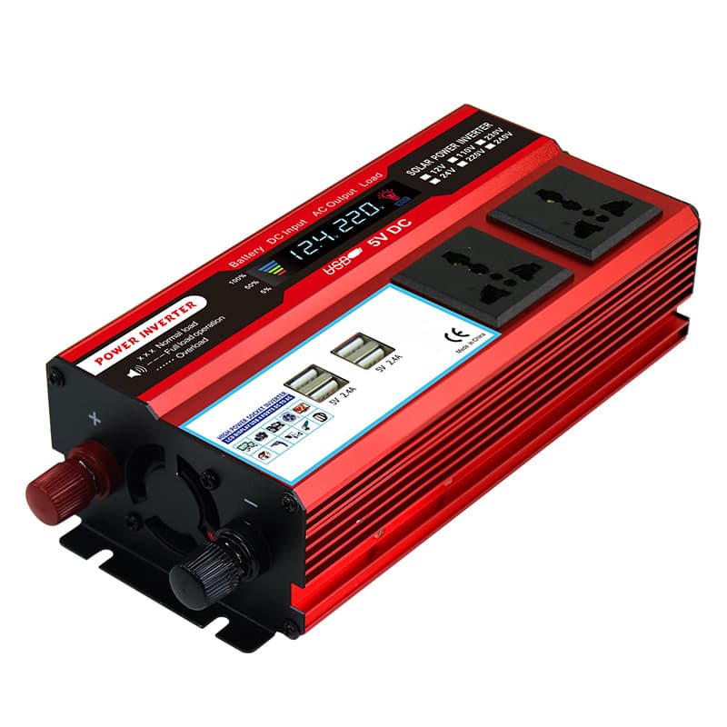500W Car Solar Inverter Multi-Socket Red Power Converter 4 USB On-Board Inverter Electric Vehicle Power Supply