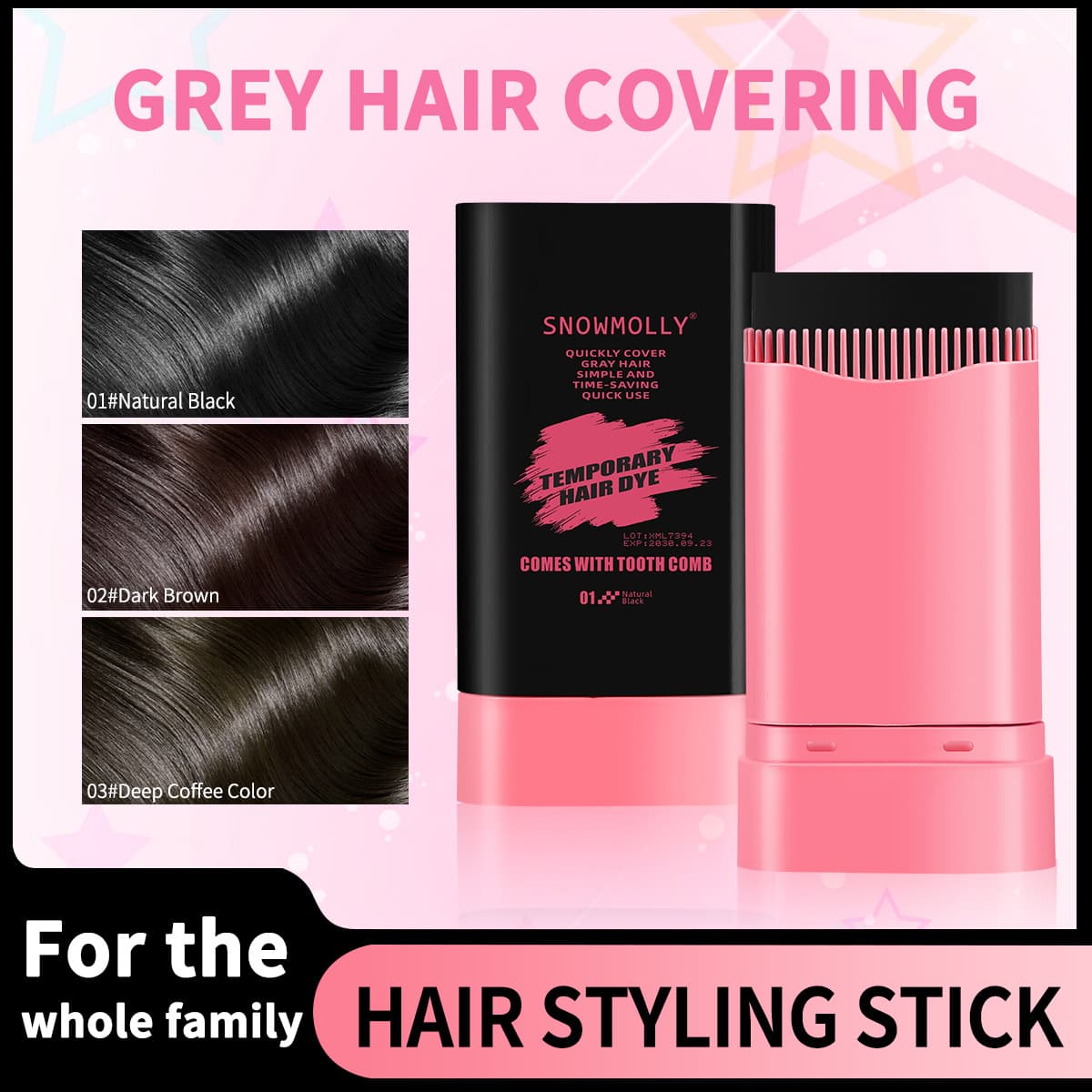 Cross-Border Version Hair Touch-Up Stick for Gray Hair Coverage Without Skin Damage, Disposable Emergency Hair Dye, Comb and Dye Dual-Purpose Hair Dye Stick