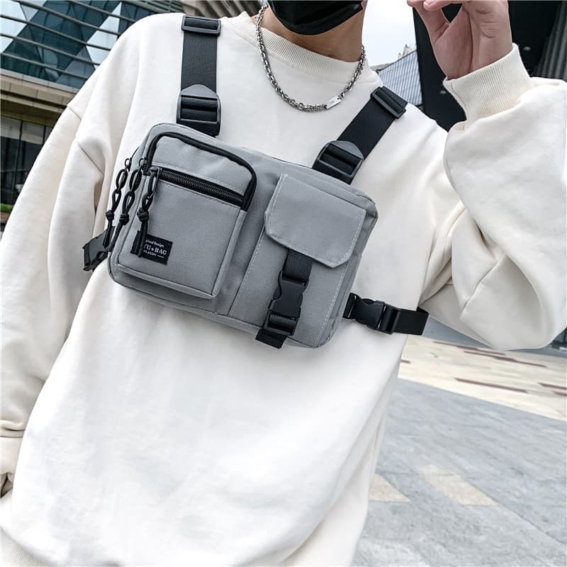 Men's hip hop multi-functional tactical vest bag lightweight functional workwear style vest bag trendy large capacity chest bag