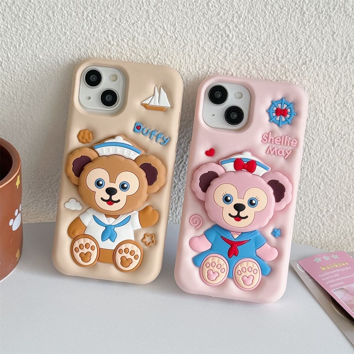 Cartoon 3D Telescopic Stand Daffy Bear Shirley Rose Compatible with 17 Pro Max Phone Case Apple 16 New iPhone