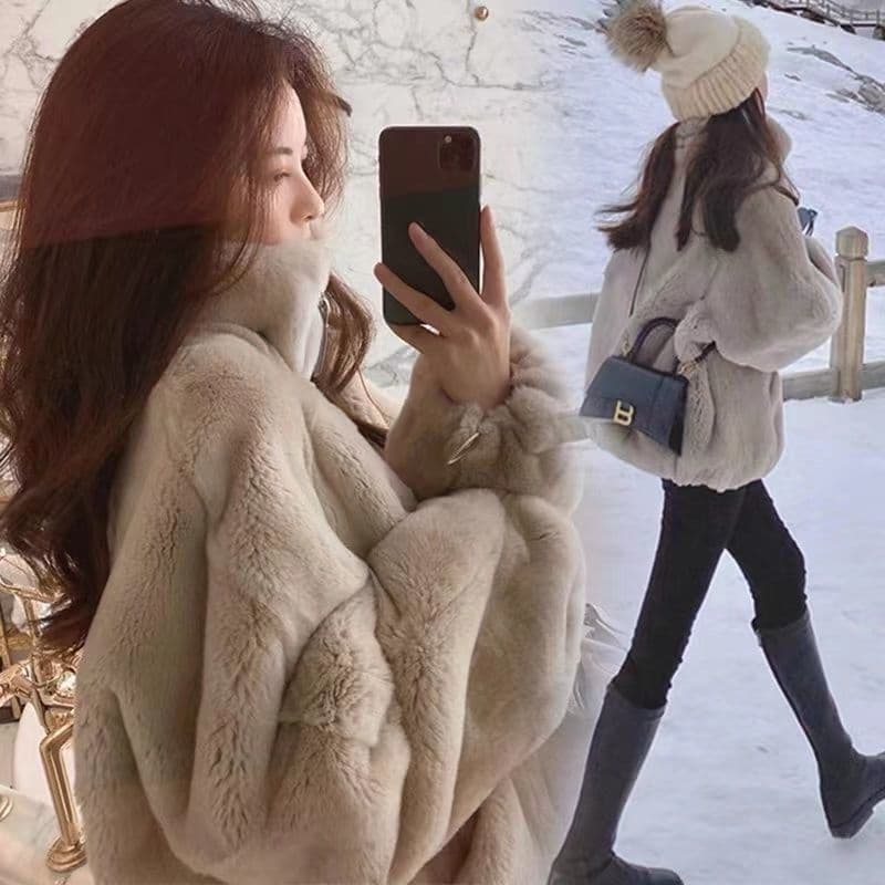 Double-Sided Fleece Coat 2025 Fall Winter Stand Collar Hoodie Korean Style Casual Versatile Women's Wool Coat