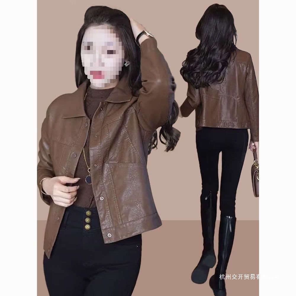 Women's Short Leather Jacket, 2025 New Arrival, Elegant Versatile Stylish Fashion Washed Leather Biker Jacket Top