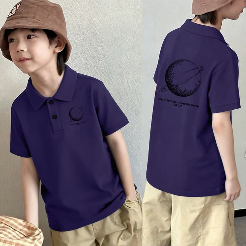 Boys' Loose Fit Cotton Polo Shirt Short Sleeve T-Shirt 2026 New Style Casual Print Top for Older Kids