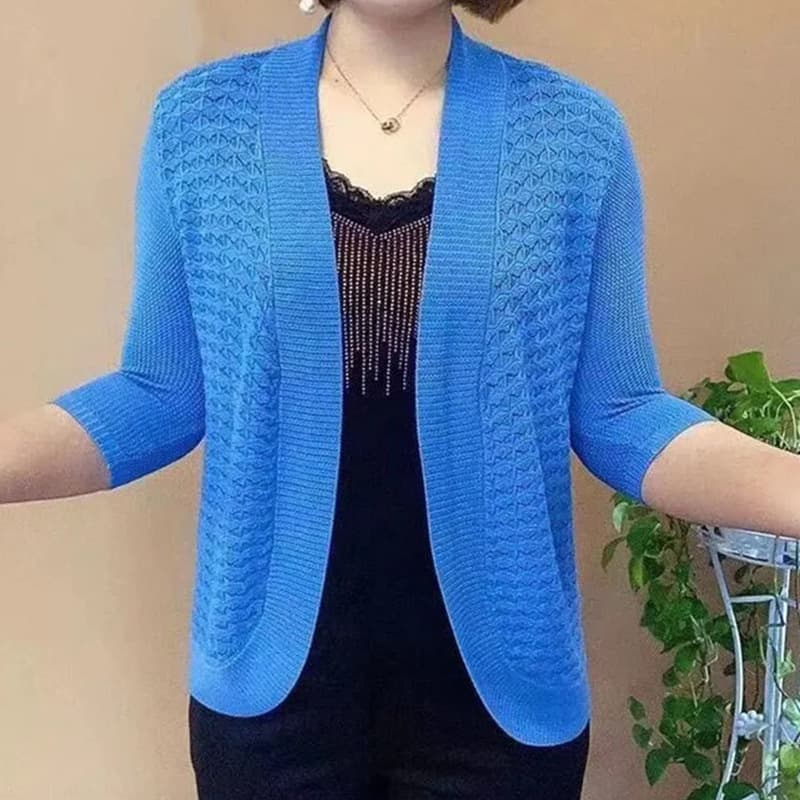 New Summer Ice Silk Sun Protection Cardigan for Women, Thin V-Neck Air Conditioning Cover-Up, Loose Casual Knit Outerwear