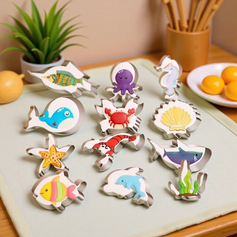 Sea Animal Ocean Biscuit Mold Set - Shark, Seahorse, Dolphin, Shell, Lobster, Octopus, Clay Mold, Icing Mold