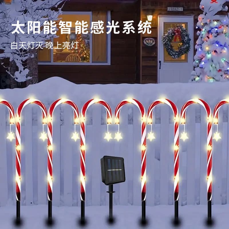 Cross-border New Christmas Solar Star Candy Cane Light Garden Festival Creative Shape Light Outdoor Lawn