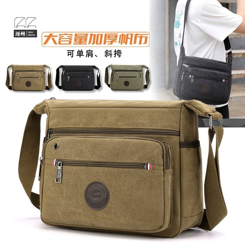 2025 New Trendy Shoulder Bag Men's Casual Retro Business Multifunctional Messenger Bag Wear-Resistant Large Capacity Canvas Bag