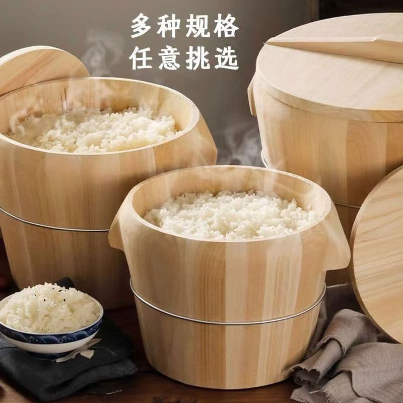 Steaming Rice Wooden Bucket for Home and Commercial Use, Various Sizes Rice Balls Bamboo/Wood Bucket, Kitchen and Restaurant Rice Steamer