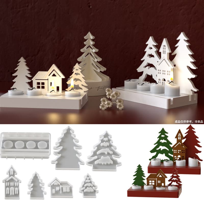 diy glue plaster Halloween castle angel Christmas tree single hole double hole three hole candle holder silicone mold
