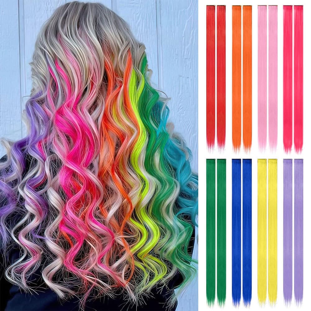 Color Clip-In Hair Extensions, Ear-Tuck Straight Hair Pieces, One-Piece Clip-On Hairpieces
