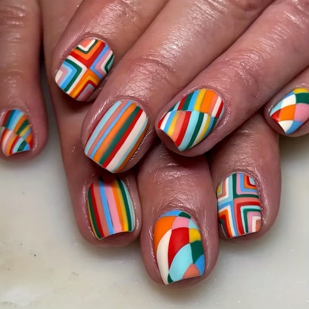 Cross-Border Short Square Hyuna-Style Rainbow Matte Nail Stickers in a Box Press-On Nails