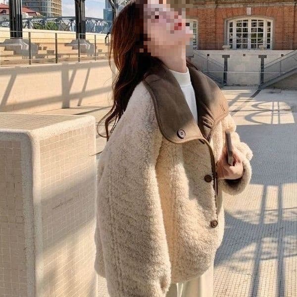 Reversible lamb wool coat, new autumn and winter fashion, short cotton-padded jacket for petite women.