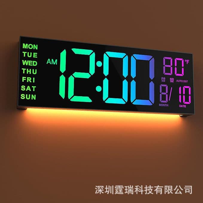 Amazon Best Seller 16-inch Large LED RGB Digital Wall Clock with Remote Control Night Light and Alarm