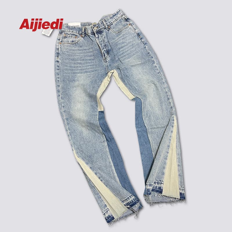 Y Bell-Bottom Jeans ERAL Distressed Patchwork Denim Jeans Washed Denim LPT Blue Denim Stock Whole Order Street Style