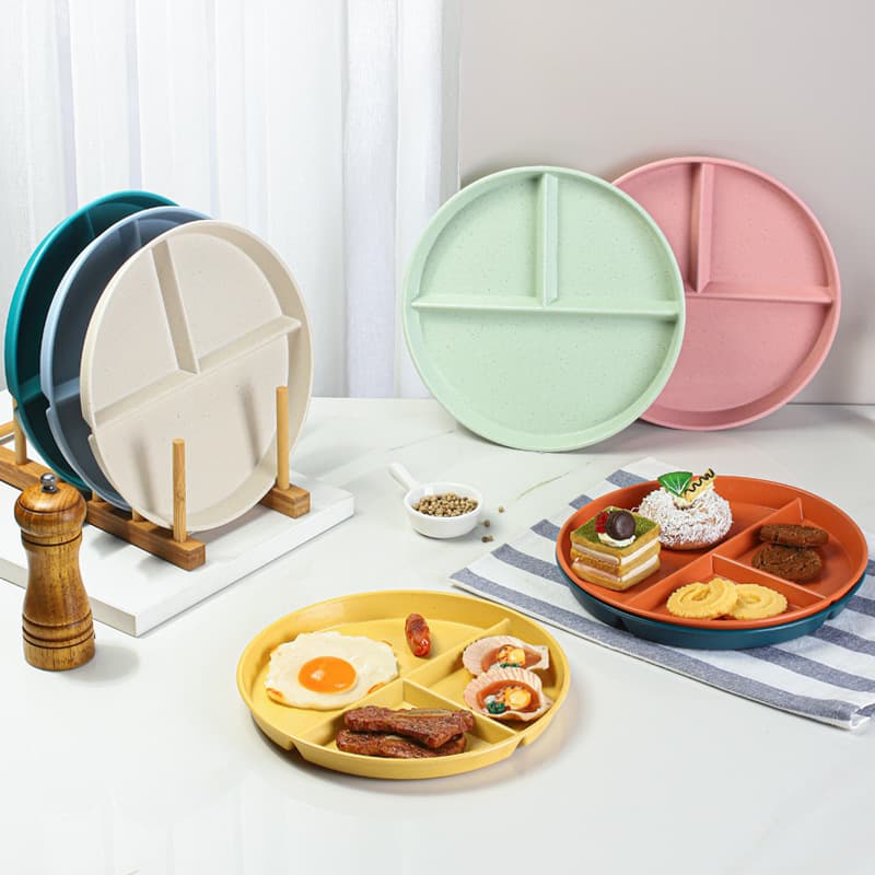 Creative Round Sectioned Fruit Tray Wheat Straw Home Diet Fitness Plastic Plate