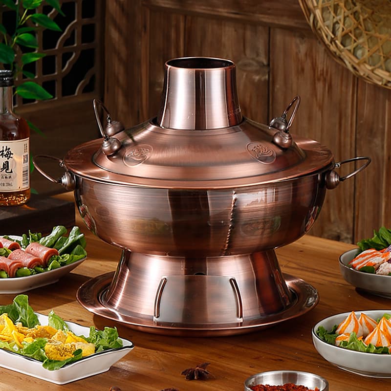 Old Beijing Charcoal Traditional Copper Hot Pot, Dual-Flavor Pot, Mutton Hot Pot, Outdoor Side Stove, Imitation Copper Hot Pot