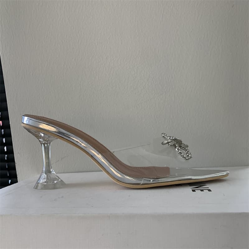 2026 Summer New Transparent Sexy Bow Rhinestone Crystal Heel Sandals for Women Fashion High Heels