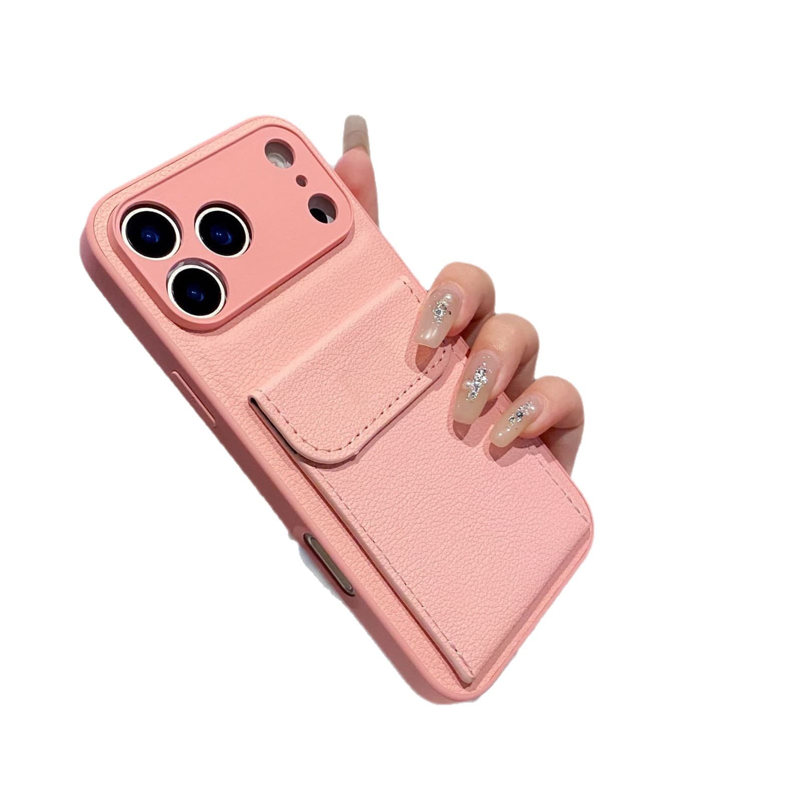 Compatible with iPhone 17 PRO MAX Case, Vegan Leather, Lychee Texture, Card Holder, Stand, Anti-Drop for Apple 16, 15, Cross-Border
