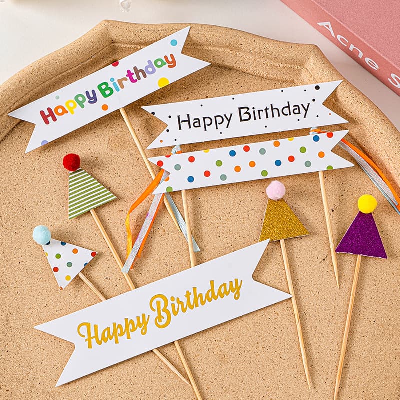 Happy Birthday Colorful Banner Kids Birthday Cake Decoration Insert Card Korean Style Ins Birthday Party Decoration