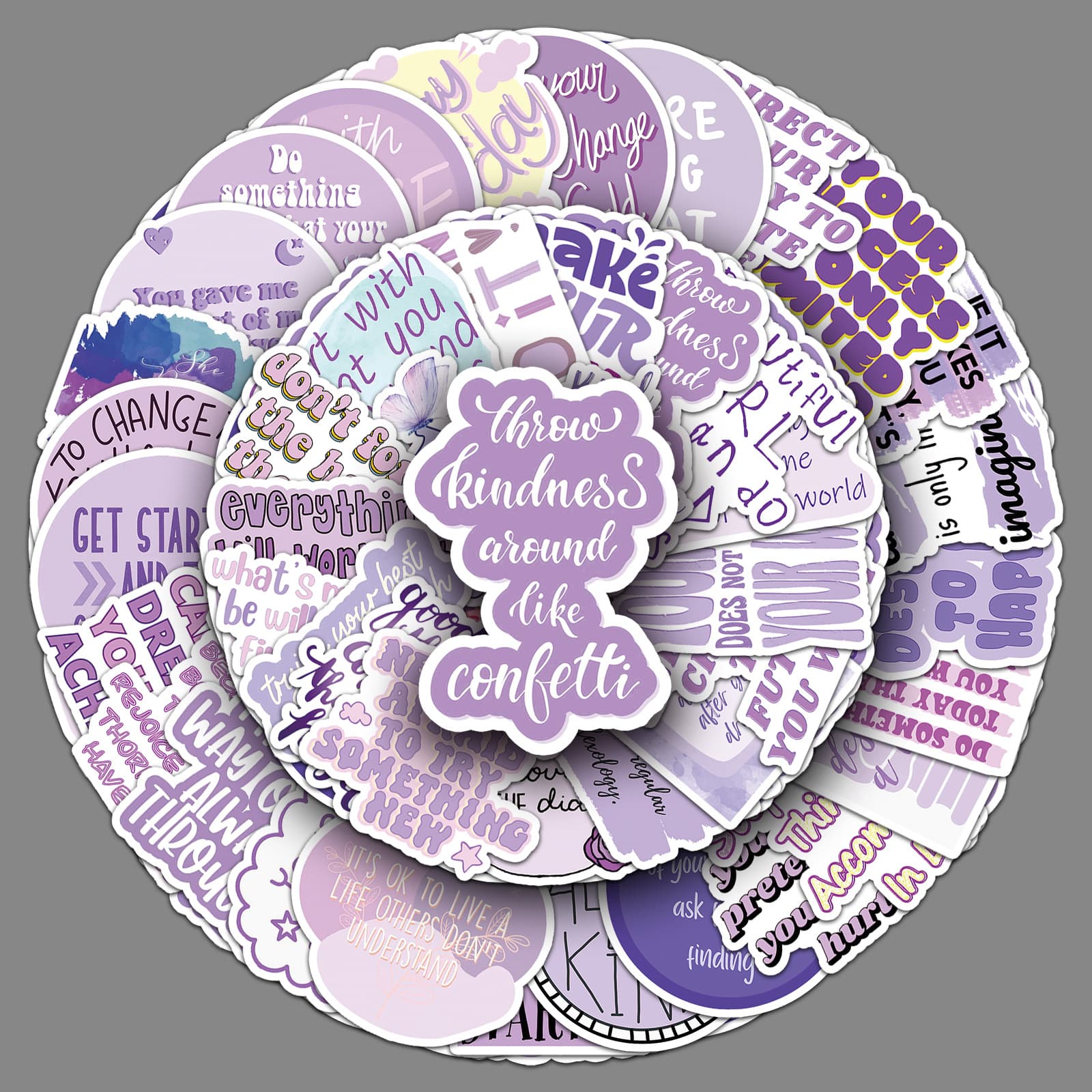 50 purple inspirational English sentence graffiti stickers, personalized cross-border creative decoration mobile phone cup stickers